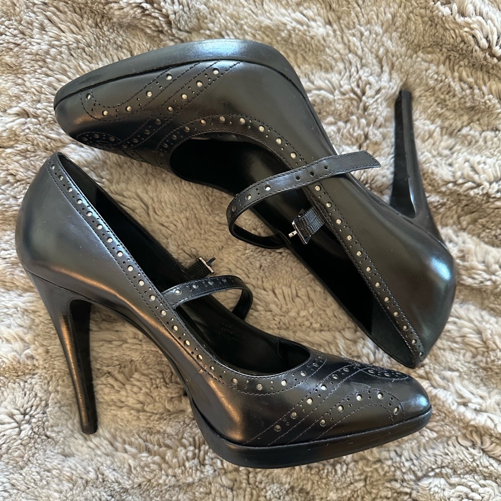 BCBGirls Black Leather Mary Jane Heels
